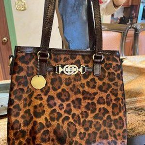 Patricia Nash Lundy Bag Purse Tote Leather Leopard Cow Hair Excellent Condition